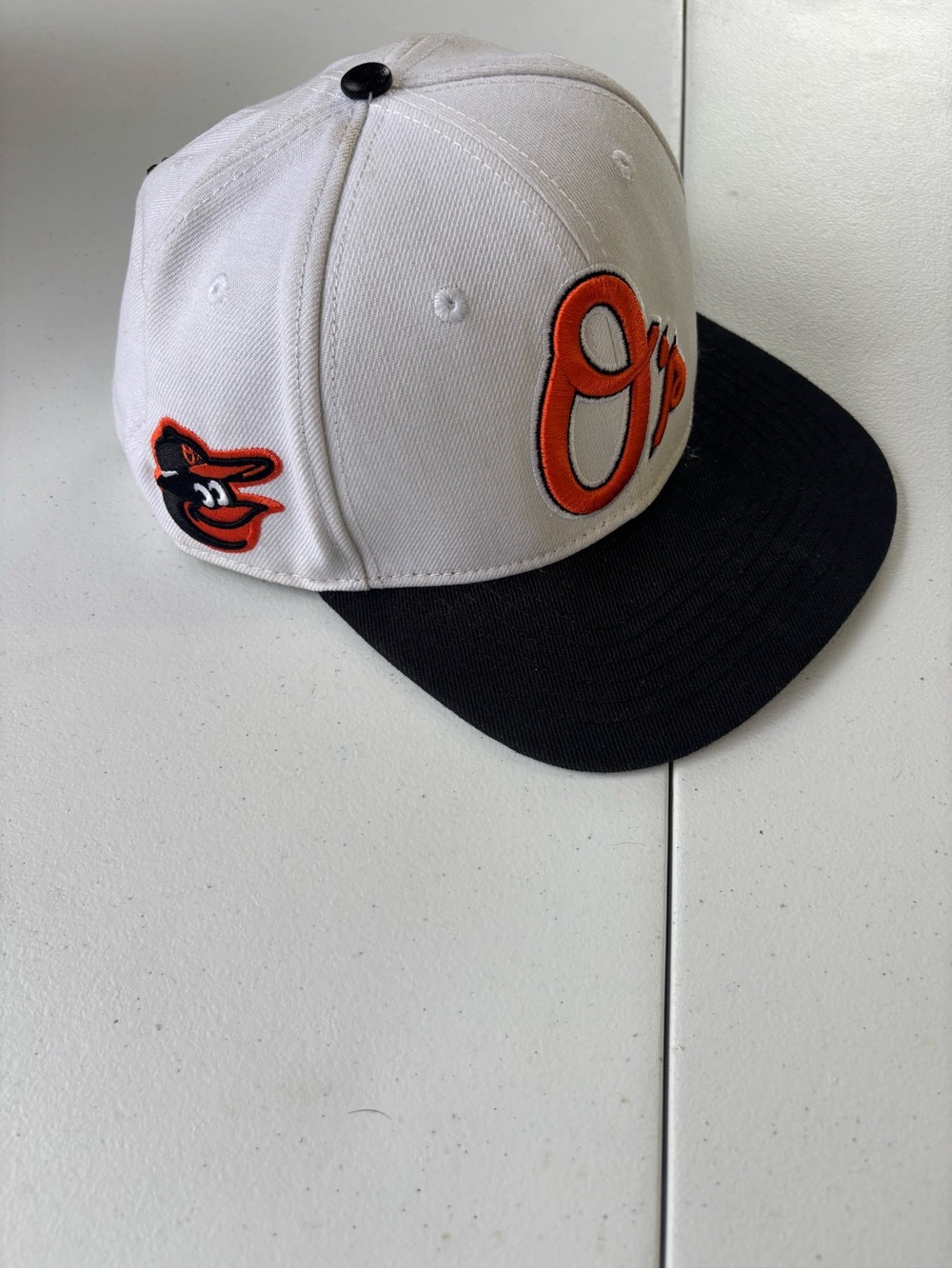 Baltimore Orioles White and Black Snapback Cap with Orange Logo